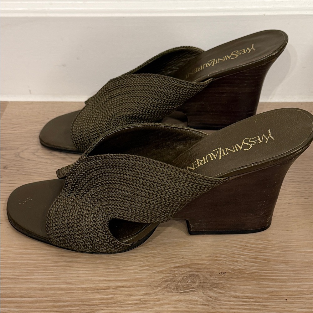 Yves Saint Laurent Olive Woven Mules